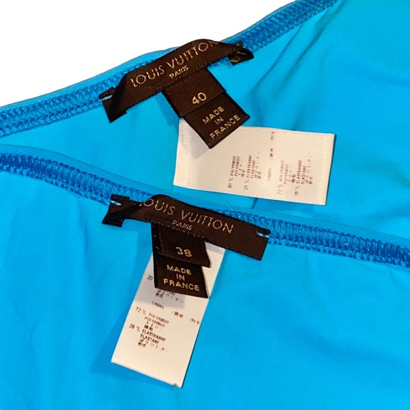 AUTH Louis Vuitton Neon Blue Metal Flower Charm Logo Halter Tie Bikini Swimsuit - Picture 13 of 16